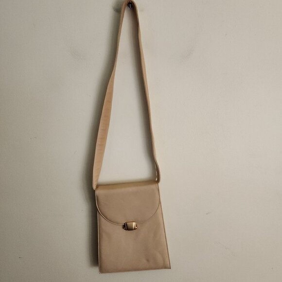 Vintage Sarian Boston Buttery Soft Beige Leather Designer Crossbody Bag - Picture 5 of 8